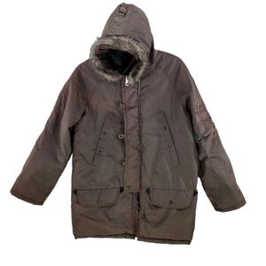 US Army Flying Jacket OD Green Mens S Parka Quilted Full Zip Hooded Insulated